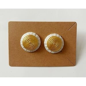 Gold and White Circular Earrings